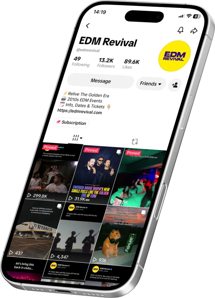 The EDM Revival TikTok profile: 13.2K followers, 89.6K likes